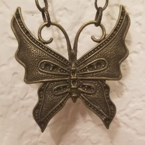 Steampunk Metal Bronze Butterfly Necklace